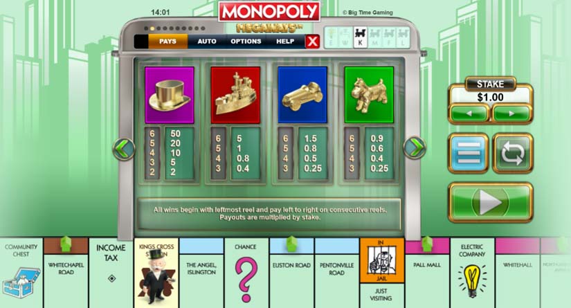 monopoly megaways feature symbols
