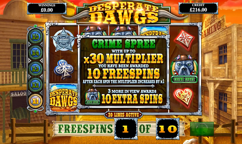 desperate dawgs free spins