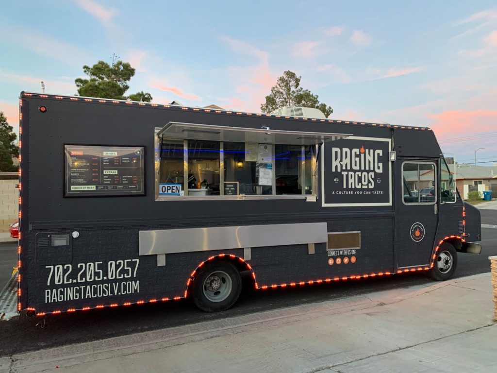 Raging Tacos food truck in Las Vegas on a summer night